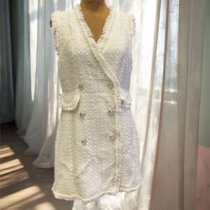 Preppy Old Money Tweed Heritage Vest Wrap Style Dress